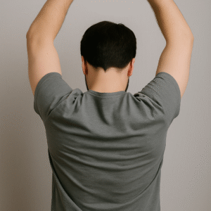 Homme étirant le haut du dos bras levés derrière