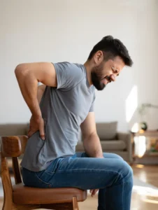 Homme assis souffrant d’une douleur intense au dos