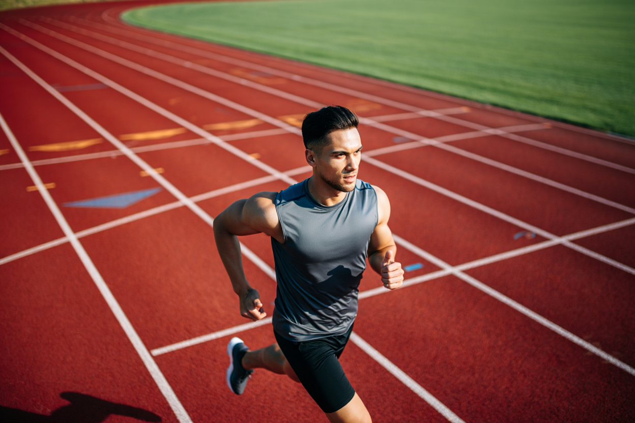 Coureur mesurant sa VMA moyenne homme sur une piste d’athlétisme.