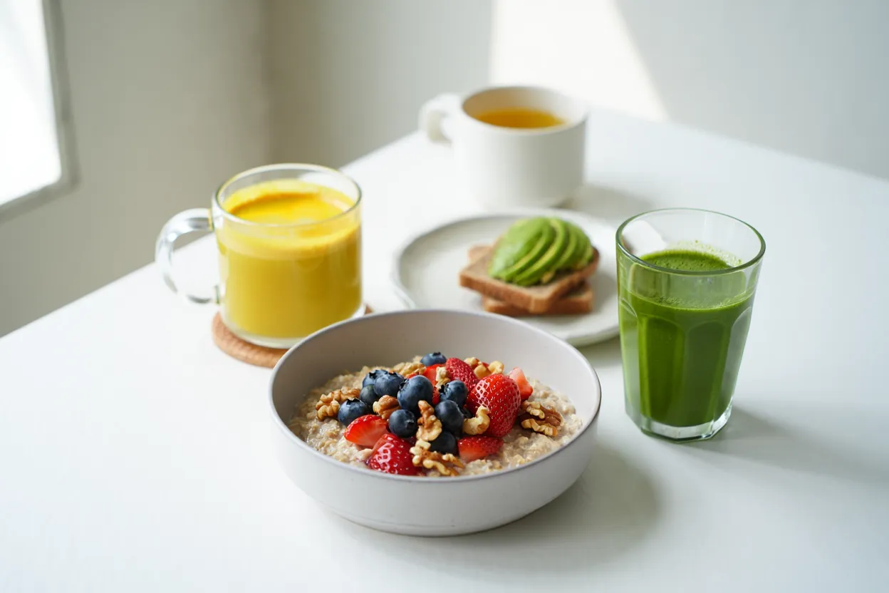 Petit déjeuner anti arthrose avec fruits et noix.
