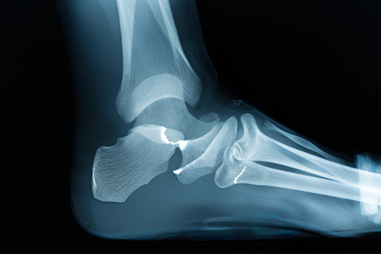 Radiographie montrant un arrachement osseux de la cheville.